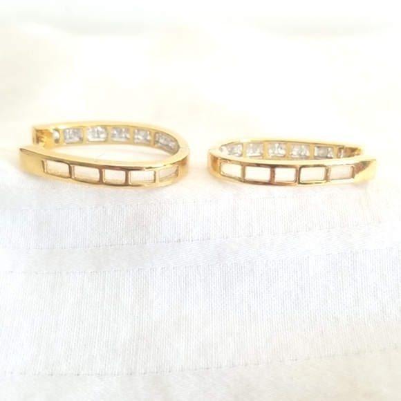 Gold Sterling Silver Genuine Diamond Hoop Earrings